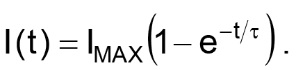 Як відомо, струм в індуктивності (а обмотка двигуна є індуктивністю) не може змінюватися стрибком, а зростає по експоненті до значення IMAX = VDC / R: