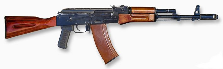 Автомат АК-74 зразка 1976 року з дерев'яними цівкою і прикладом     Автомат АК-74 зразка 1989р