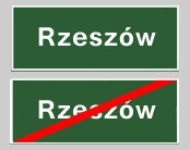 Обмеження швидкості в населених пунктах в Польщі починається не з знака, який інформує про початок населеного пункту (зелений знак), а з знака «забудована місцевість» (білий знак з чорними контурами будинків)