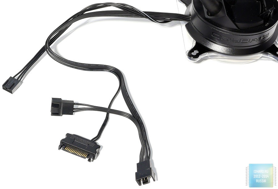 кабель для підключення до живлення SATA;   чотирьохконтактний кабель для підключення до материнської плати;   розгалужувач для підключення двох комплектних вентиляторів