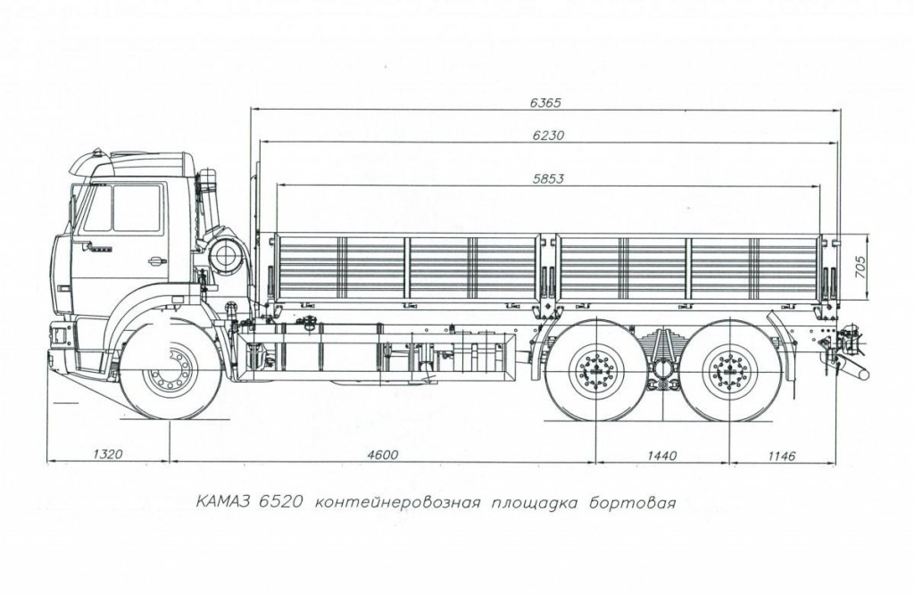 Крім самоскида, виготовили і посилений бортовий тягач, розмір кузова КАМАЗ 6520 бортового, теж наводимо для порівняння