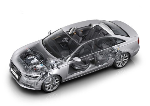 У конструкції кузова Audi A6 и BMW п'ятої Серії Використовують алюмінієві компоненти, но «шістка» при великих габаритах легше почти на центнер