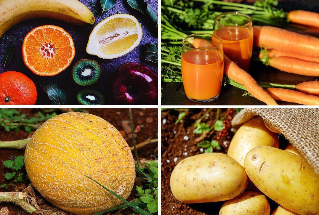 салати;   кріп;   петрушка;   селера;   чорниця;   морква;   соки з них