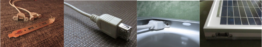 USB гнізда в моєму випадку це додаткові гнізда для задньої панелі системного блоку, можна використовувати USB гнізда відрізані від USB подовжувача, тільки кріпити в панелі їх доведеться вклейкою або хомутиками