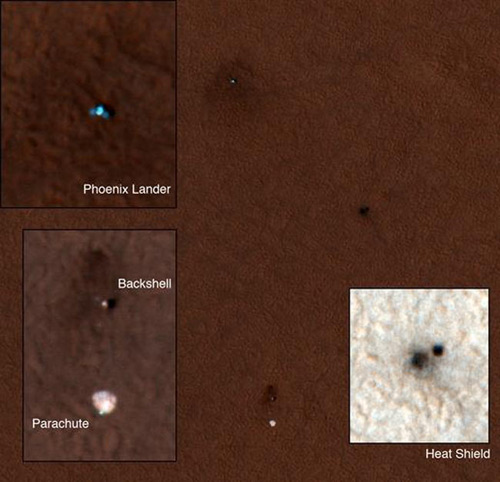Phoenix Mars Lander з орбіти, знятий Mars Reconnaissance Orbiter